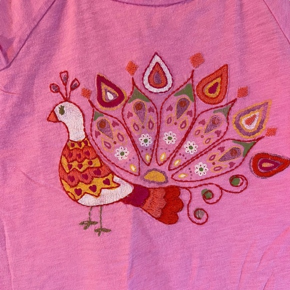 Baby Gap Girls Peacock T Shirt 3T Embroidered Boho Bird Colorful Keyhole Back - Picture 3 of 8